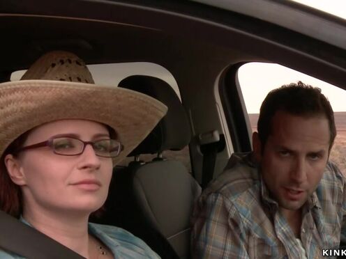 Bound hitchhiker ass pumping toyed in desert