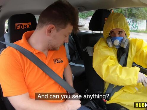 Lexi Dona affraid of corona virus, she wears only hazmat suit over her hot lingerie!