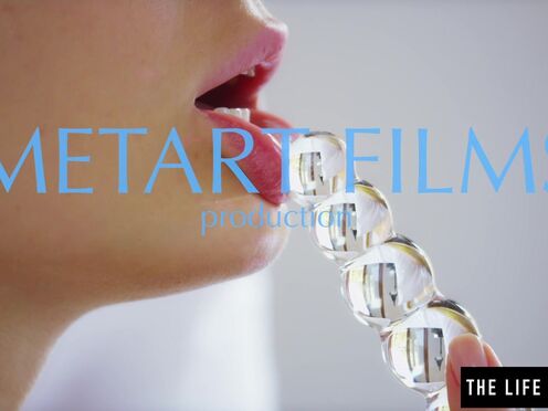 Glamorous Nataly Von sucks & rides her glass dildo