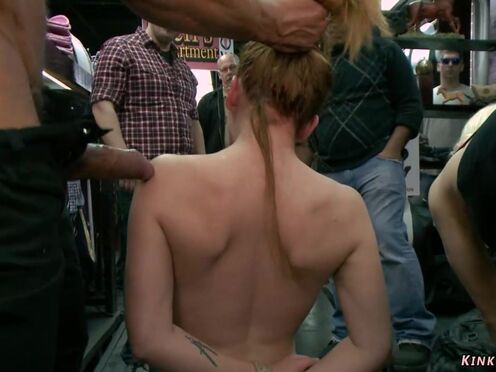 Blonde Double penetration screwed in public sex shop