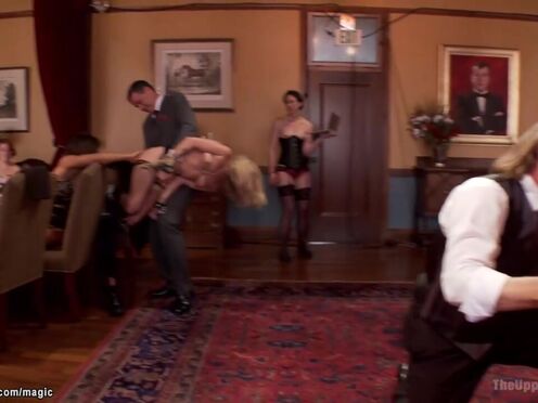 Blondes riding huge dick at bdsm party