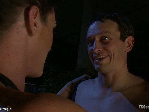 Tranny domme fuck & suck bound man