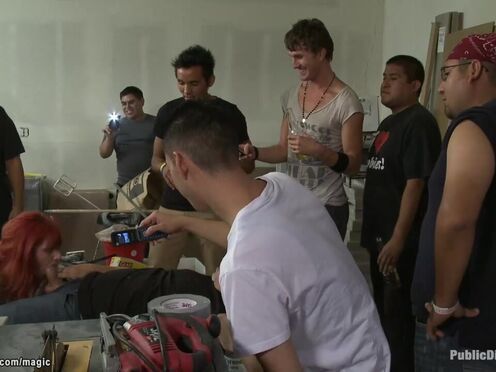 Ginger takes big dick in butt in public