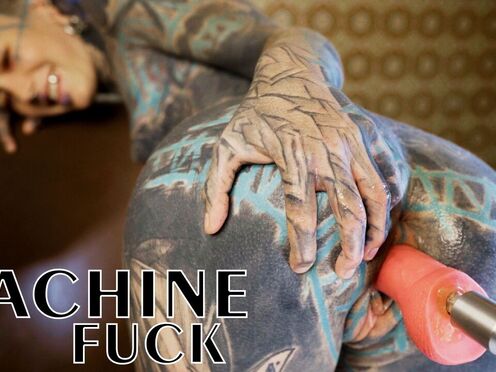 Inked Teen Testing Fuck Machine With Her Assfucking