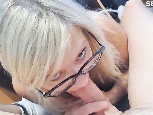 Nerdy step mom finally gives me a Blowjob