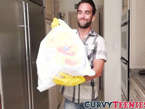 Brunette skank Demi Lowe fucks with her help in the kitchen
