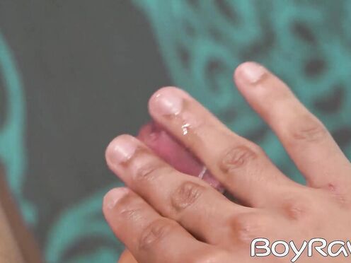 Skinny black twink Giorgio Angelo stuffs dildo & jerks off