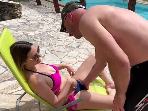 Alice takes advantage of a stud by the pool!