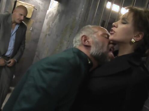 Two Old Fucks Score A Classy Lady In Jail