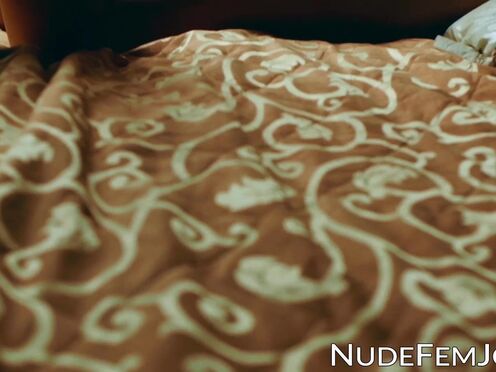 Beautiful Babe in lingerie gently touches her body