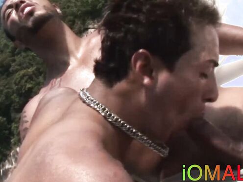 Latino jock raw riding on a boat before facial cumshot