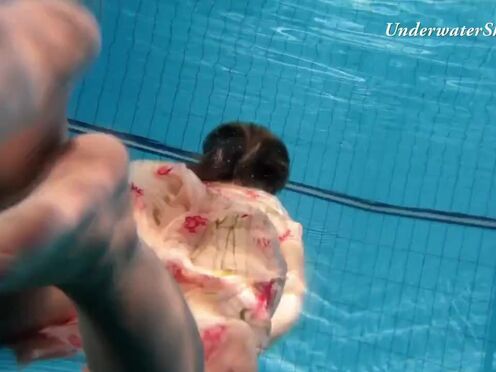 Russian hottie Edwiga swims nude in the pool in Russia