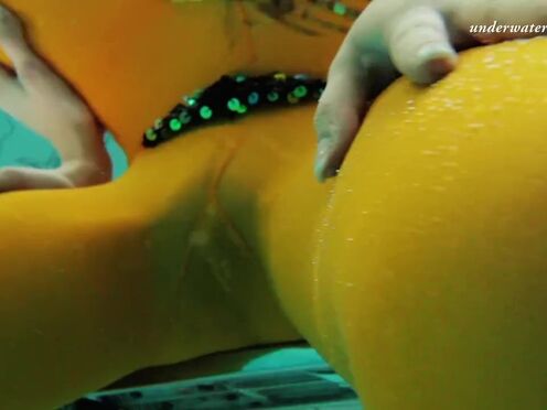 Swimming pool erotics in adorable fishnets