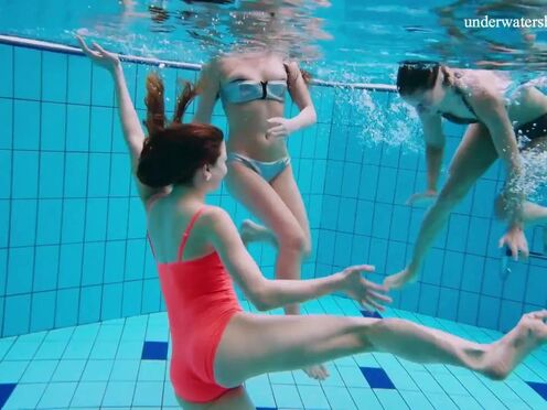 Three hottest beauty swim naked in the pool