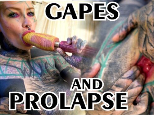 TATTOO babe masturbating, fingering her muff & booty, fucks her ASS PUMPING with a toy & GAPES prolapse