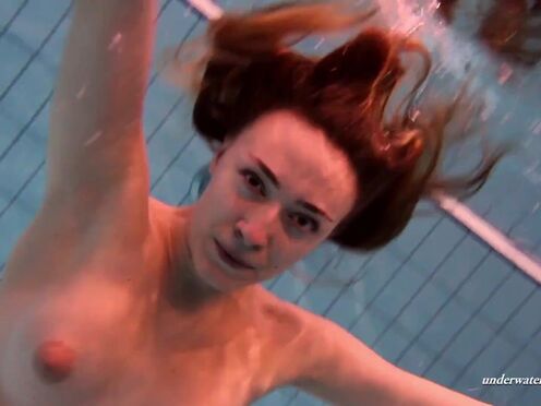 Firm large tits & red dress underwater on Duna Bultihalo