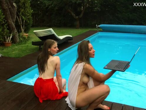 Large tits & tiny boobs Russian pornstars in the pool