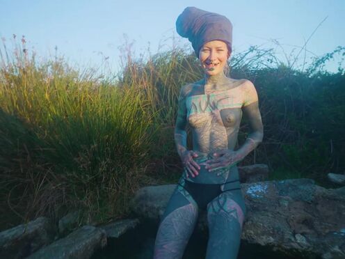 Real Life EXTREME tattoo couple public fuck in outdoor sexy spring, deepthroat blowjob