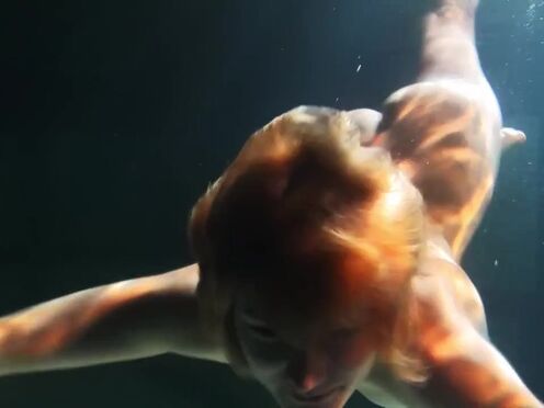 Babes swim & get naked underwater