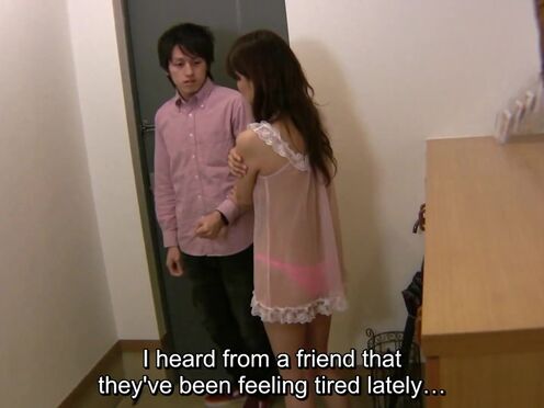 Bashful Japanese MOMMY answers door nearly naked leading to sex