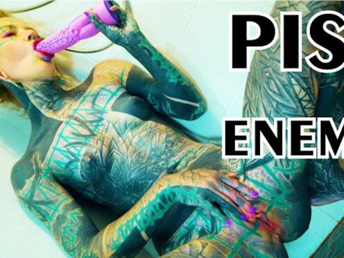 TATTOO chick ASS FUCKING masturbation in shower - ass fucking gape, PISS, squirt, goth, clean anus, enema fetish,punk