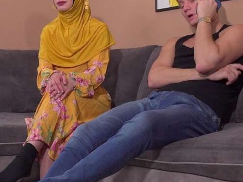 Sexy female in a hijab enjoys a 3some
