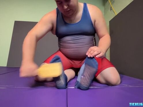Mature man Gigglemeister wrestled & tickled by chubby bear