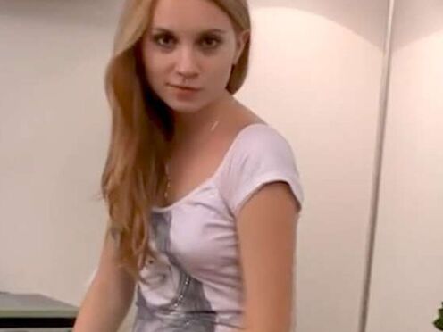 A young schoolgirl masturbates in a hotel room