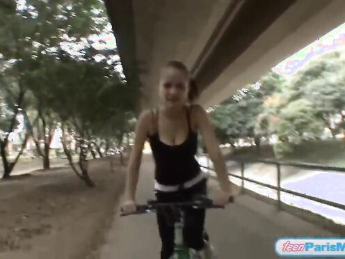 Big Titted fit teen bitch cycles around town