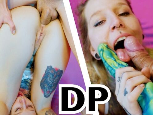 hard ass pumping + Double penetration with toy / TATTOO PUNK hottie gets DEEP THROAT facefucked, ASS TO MOUTH, gape (goth alt)