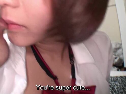 Subtitled uncensored Japanese college girl P-O-V blowjob & sex