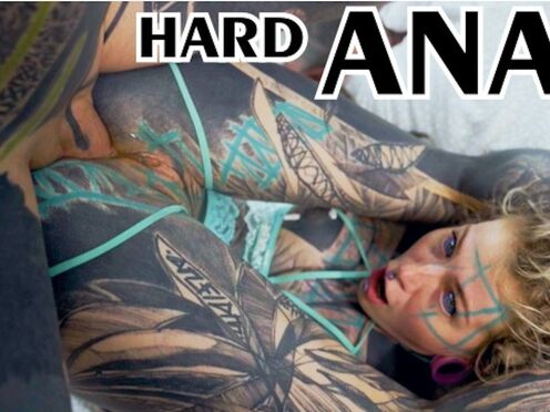 tattoo chick get banged balls deep in her booty / ASS FUCKING, gape, prolapse, split tounge