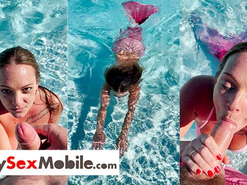 Big boobs blonde Tiffany Leiddi gives a sensual BJ in the pool