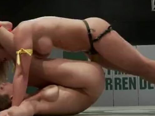 Sexy girl on girl strap on fucking wrestling