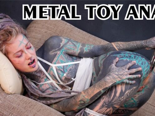 TATTOO babe masturbating with BIG STEEL TOY, ASS PUMPING gapes, prolapse, alternative, goth, teen