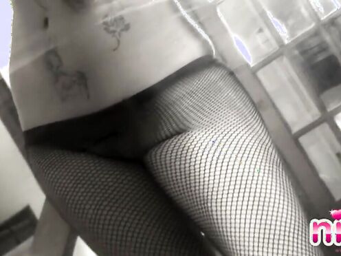 Leggy lesbian Nina does a striptease