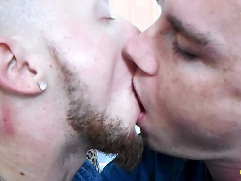 Two Hunks Slurps Each Others Tongue In An Intense Kiss