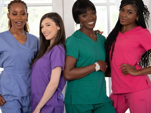 Nurses rest at nearby house after long shift. - Ana Foxxx, Jenna Foxx, Maya Woulfe, Nicole Kitt