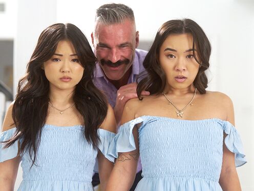 Asian teen step daughter twins share stepdad his huge cock