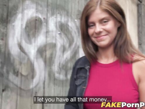 Brunette beautiful babe Tiffany Blue banged outside in exchange for cash