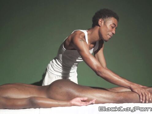 Skinny masseur Blaine Porter starts sucking Sleepy Reeds huge black dick before riding it ra
