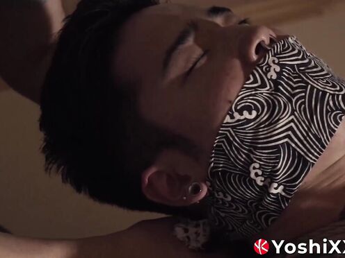 Tatted Yoshi Kawasaki rope tied in hardcore BDSM torment