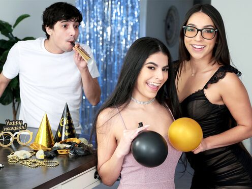 Booty Latin step sister & teen bestie fuck step brother on New Years