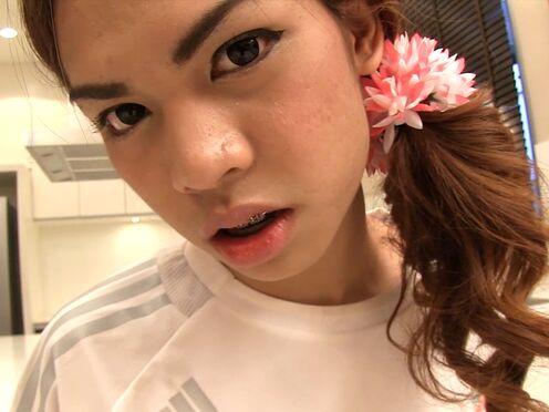 Asian ladyboy teen Kitty in a football outfit ass fucking stuffed