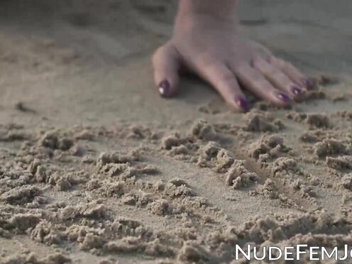 Perfect goddess like Natalie E having fun teasing herself in the white sand