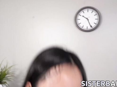 Petite & titty Asian Luna Mills jumps like crazy on her stepbros fat shaft