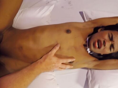 T-girl bunny swallowed big white shaft & pleased huge dick white client