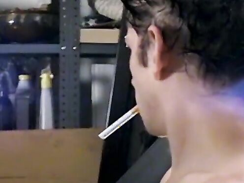 Attractive Ian Madrox is blowing smoke & starts stretching his prick in his smo
