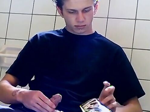 Sexy Ian Madrox was caught smoking & jacking off in the bathroom