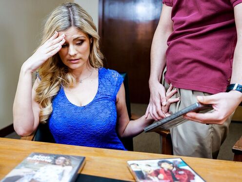 Big Breasted suburban wife bouncing on principals hard meat